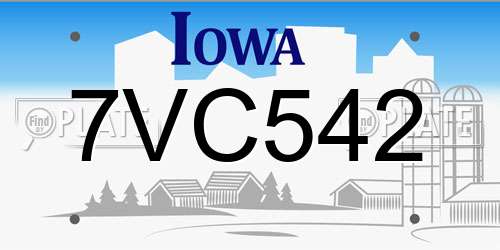 7VC542 Iowa License Plate