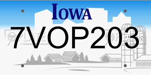 7VOP203 Iowa License Plate