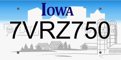 7VRZ750 Iowa License Plate