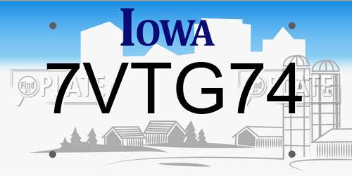 7VTG74 Iowa License Plate