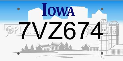 7VZ674 Iowa License Plate