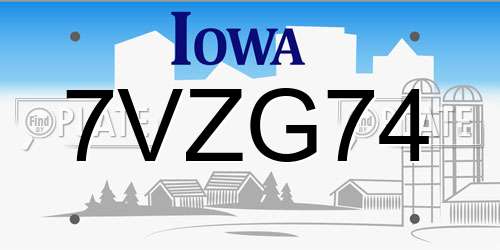 7VZG74 Iowa License Plate