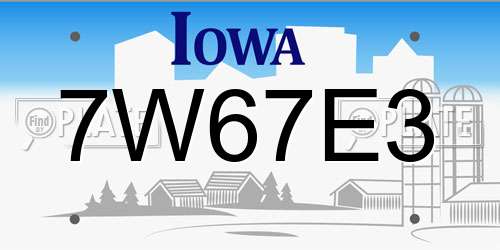 7W67E3 Iowa License Plate