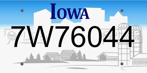 7W76044 Iowa License Plate