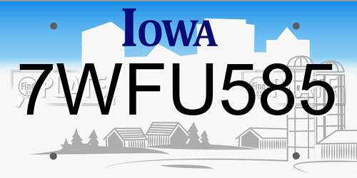 7WFU585 Iowa License Plate