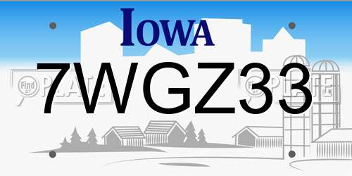 7WGZ33 Iowa License Plate