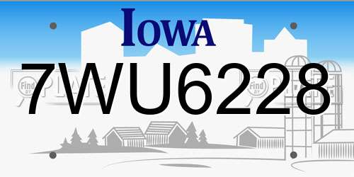 7WU6228 Iowa License Plate