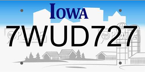 7WUD727 Iowa License Plate