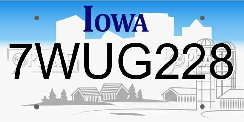 7WUG228 Iowa License Plate