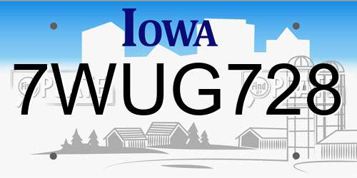 7WUG728 Iowa License Plate