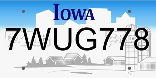 7WUG778 Iowa License Plate