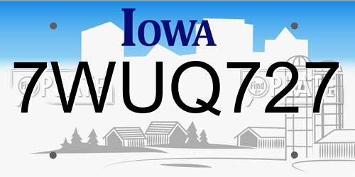 7WUQ727 Iowa License Plate