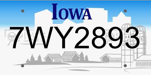 7WY2893 Iowa License Plate