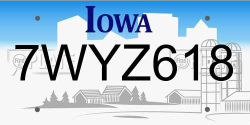 7WYZ618 Iowa License Plate