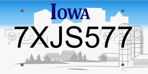 7XJS577 Iowa License Plate