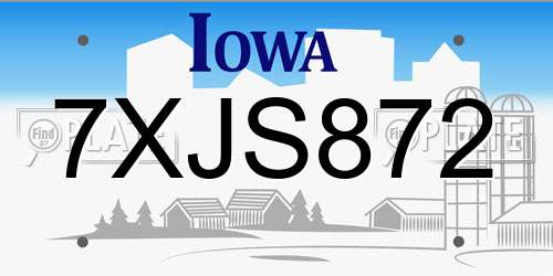 7XJS872 Iowa License Plate