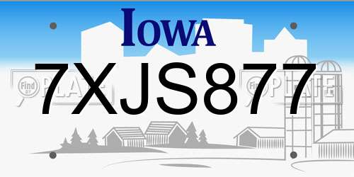 7XJS877 Iowa License Plate