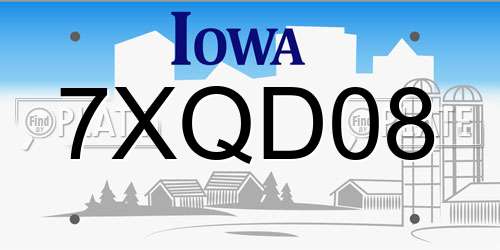 7XQD08 Iowa License Plate