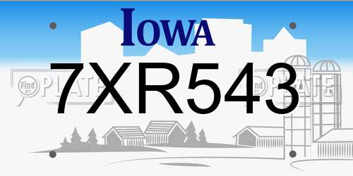 7XR543 Iowa License Plate