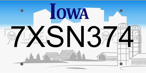 7XSN374 Iowa License Plate