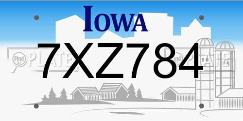 7XZ784 Iowa License Plate