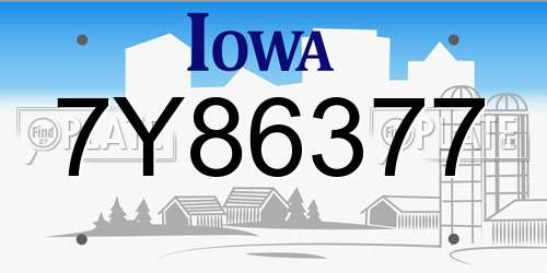 7Y86377 Iowa License Plate