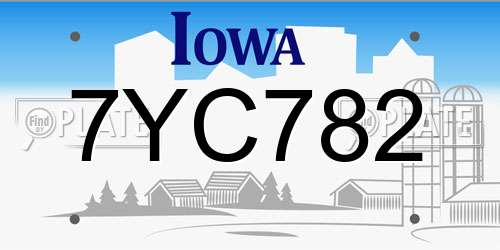 7YC782 Iowa License Plate