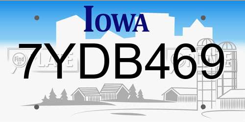 7YDB469 Iowa License Plate