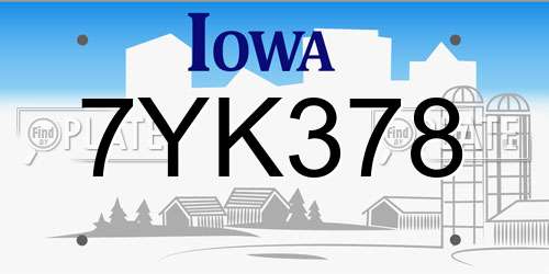 7YK378 Iowa License Plate