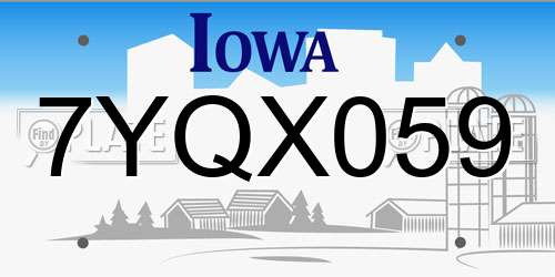 7YQX059 Iowa License Plate