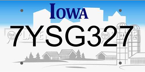 7YSG327 Iowa License Plate