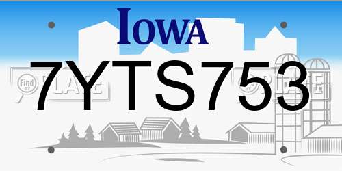 7YTS753 Iowa License Plate
