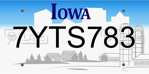 7YTS783 Iowa License Plate