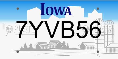 7YVB56 Iowa License Plate