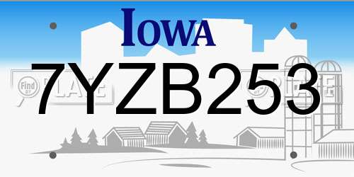 7YZB253 Iowa License Plate