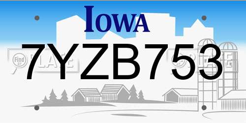7YZB753 Iowa License Plate