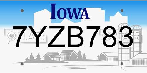 7YZB783 Iowa License Plate