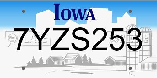 7YZS253 Iowa License Plate