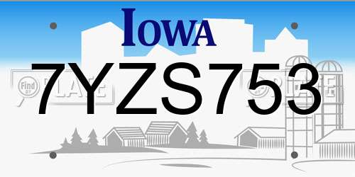 7YZS753 Iowa License Plate