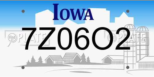 7Z06O2 Iowa License Plate