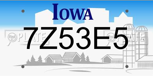 7Z53E5 Iowa License Plate
