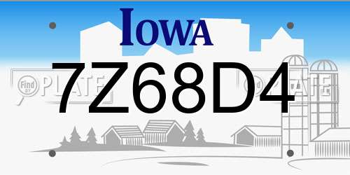 7Z68D4 Iowa License Plate