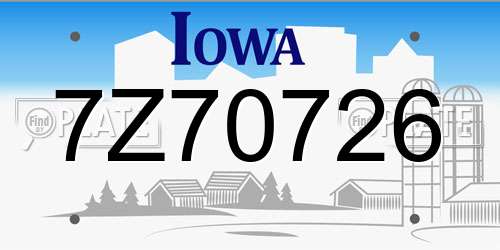 7Z70726 Iowa License Plate