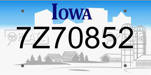 7Z70852 Iowa License Plate