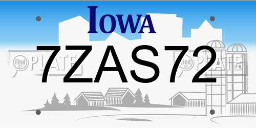 7ZAS72 Iowa License Plate