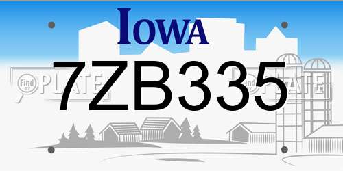 7ZB335 Iowa License Plate