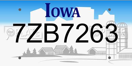 7ZB7263 Iowa License Plate