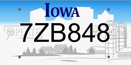 7ZB848 Iowa License Plate