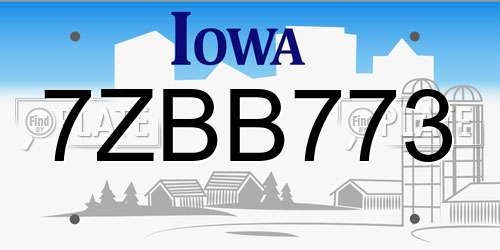 7ZBB773 Iowa License Plate