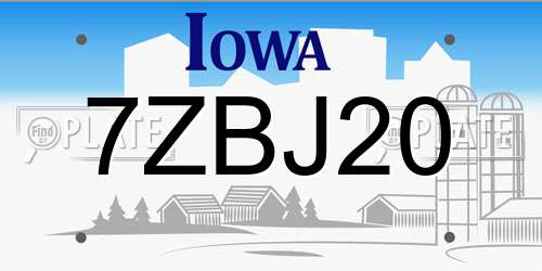 7ZBJ20 Iowa License Plate